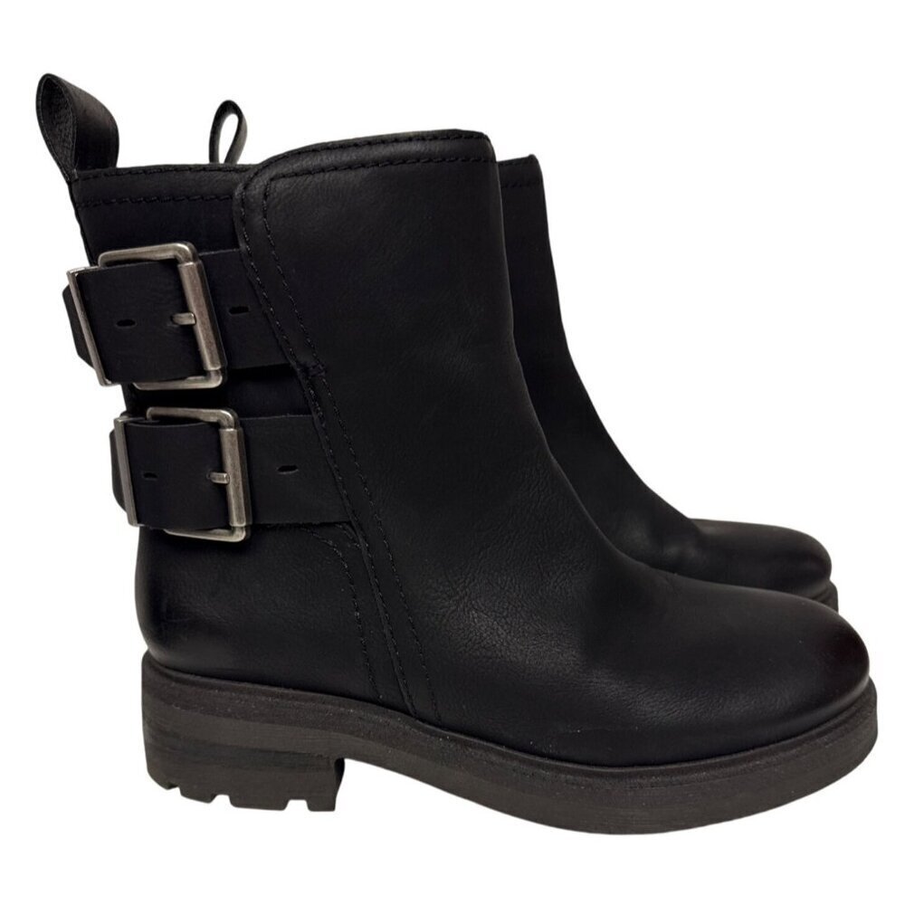 NEW Lucky Brand Women's Boots Candre Motorcycle Black Buckle Cycle Grunge 6.5